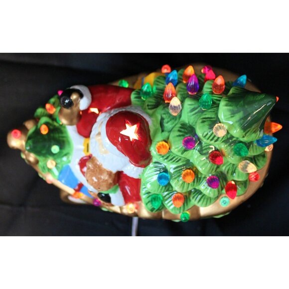 Roman 10'' Santa Sleigh Riding Ceramic Light Up Figure Ball Bear Present Holiday - Picture 9 of 10